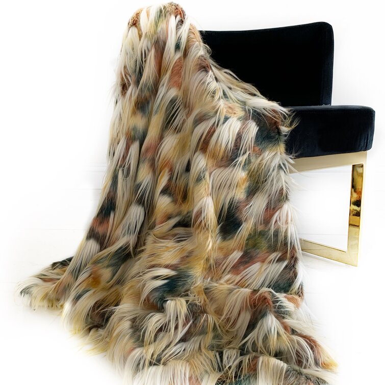 Plutus Multi-ColorFancy Feather Faux Fur Luxury Throw Blanket